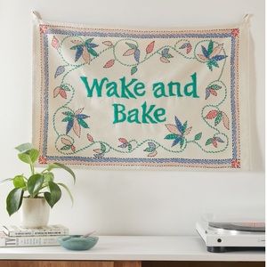 wake and bake embroidered tapestry